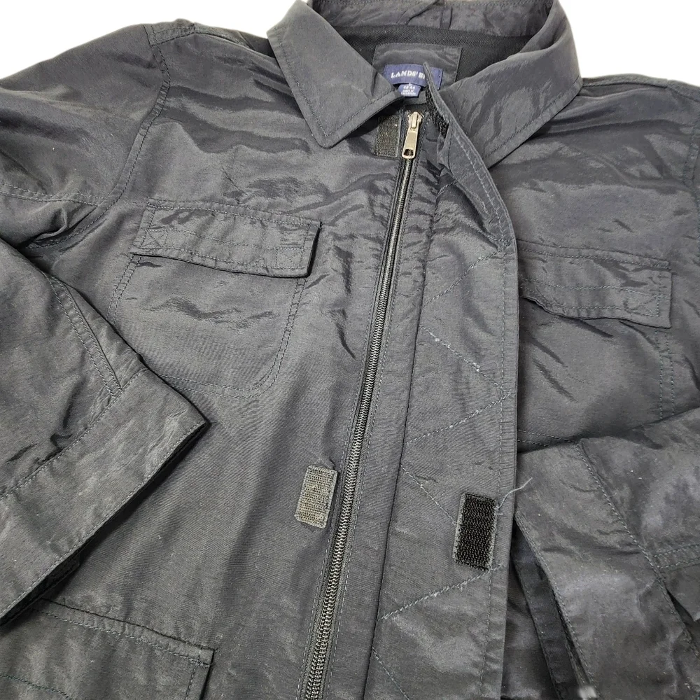 Lands' End Men's Black Jacket Lightweight Utility Large Rain Wind